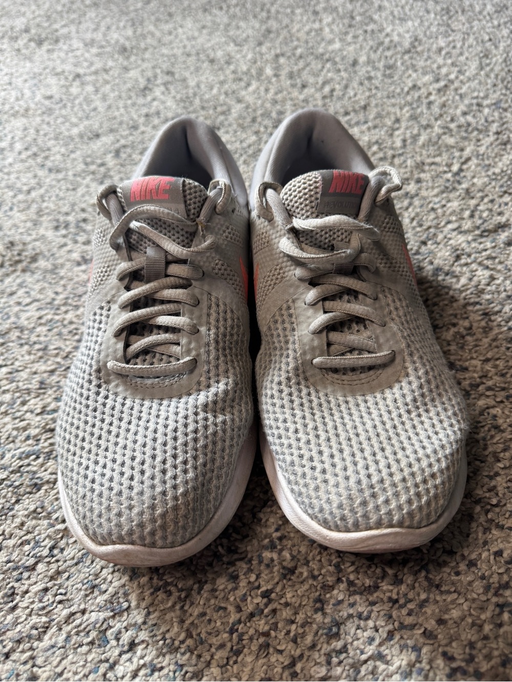 Nike Revolution 4 Women's Light Gray Mesh Running Shoes with Coral Swoosh